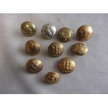 British WWI/II Military Buttons (10) Large including: Lincolnshire, Iniskilling, Cambridgeshire,