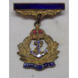 Royal Navy Officers WWII-Kings Crown, Gilt + Enamel Sweet Heart Pin Badge