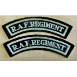 British WWII RAF Regiment cloth shoulder title pair, a good