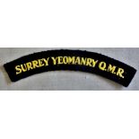 British Surrey Yeomanry (Queen Mary's Regiment) cloth shoulder title