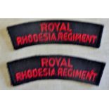 Rhodesian Royal Regiment Cloth Shoulder Title Pair, red on black