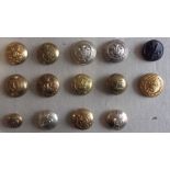 British Commonwealth Forces Military Buttons (14) including: Newfoundland, King's Own Malta Regt,