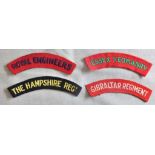 British Cloth Shoulder Titles (4) Including: The Hampshire Regiment, Gibraltar Regiment, Essex