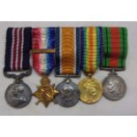 WWI - Old Contemptible MM and Mons Star Miniature group of five with WWII Defence medal (