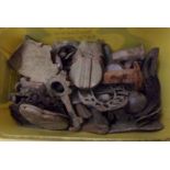 Metal Detector Finds including: many large brass pieces, spoons, silver thimbles, razor, Brass