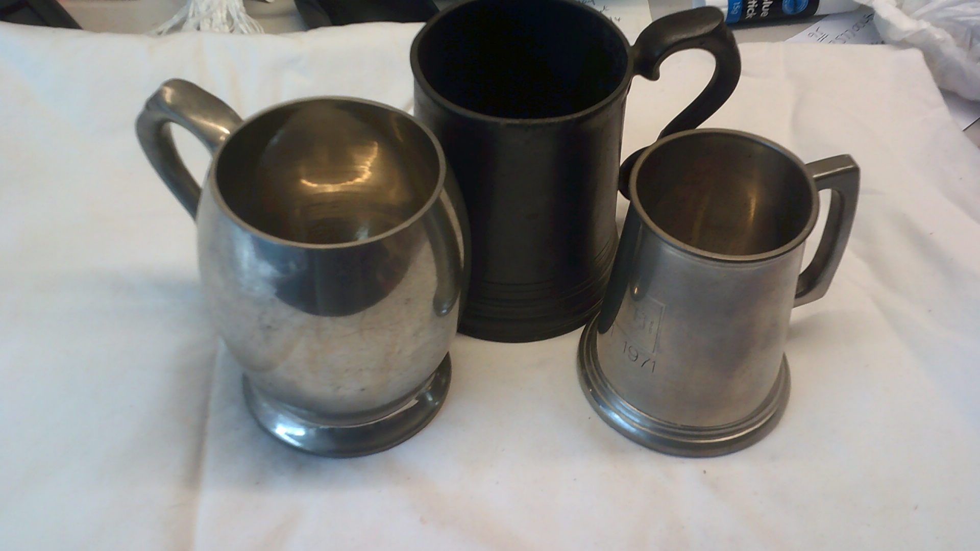 Tankards (3)-One Pewter and steel _ Silver metal