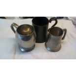 Tankards (3)-One Pewter and steel _ Silver metal
