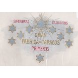 Gran Fabrica de Tabacos Primeros Blue and gold stars; vintage cigar box label sample/proof