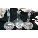 Vintage Decanters-(3) Ship Style all with original stoppers+(1) Brandy Glass