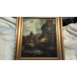 Oil Painting (Old)-Punting in a stream after Constable-framed 15 x 13