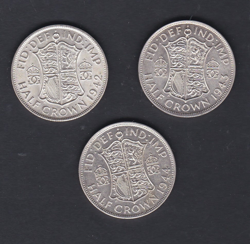 Great Britain 1942-Half Crown, UNC-Great Britain 1943-Half Crown, BUNC, choice-Great Britain 1944-