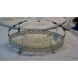 Vintage Glass serving dish in a chrome silver stand with handle good condition