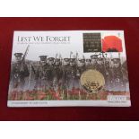 Gibraltar WWI Commemorative cover and One Crown 'Lest we forget' with information card.