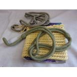 British Military lanyards (3) two in olive green and one unissued reel of a yellow lanyard