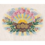 Flor Fina Sun flowers and gold coins; vintage cigar box label sample/ proof dep 3047