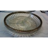 Vintage Cut Glass Crystal serving dish, with chrome finish-good condition