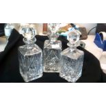 Decanters-(3) Crystal cut decanters - with original stoppers - excellent condition