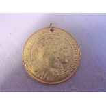 Medallion 1902-Coronation Medal _ Gilt 38mm, County of Gloucester S.Bland JP, Mayor, AUNC