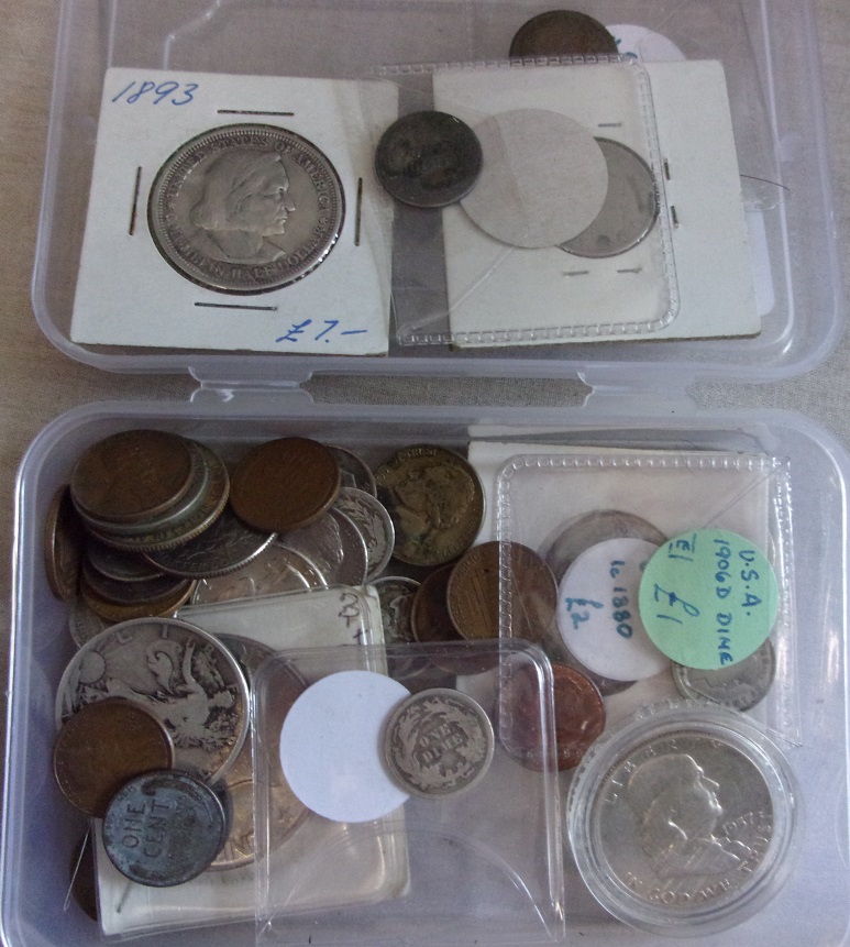 USA-Range of mints includes 1875 Dime, 1893 Half Dollar(Colombian), several carded items others