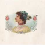 Vintage sample/proof cigar box label Lady wearing a pearl necklace no 18754