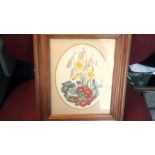 Print-Flowers-By John Garland 1977 Framed 13 x 11