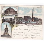 London 1898 Colour Court Card - Trafalgar Square, Albert Hall, Albert Memorial, Crystal Palace and