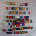 British Medal Ribbon Bars WWI/WWII (10) including: Italy Star, Burma Star Ribbon, Pip, Squeak and