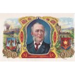 Vintage cigar box label sample/proof no 1900; Gentleman in deco design cameo surrounded by transport