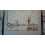 Water Colour-Scene on the Norfolk, Horsey Mere-Artist Alan Stuart Parnell 1978, Framed (No glass