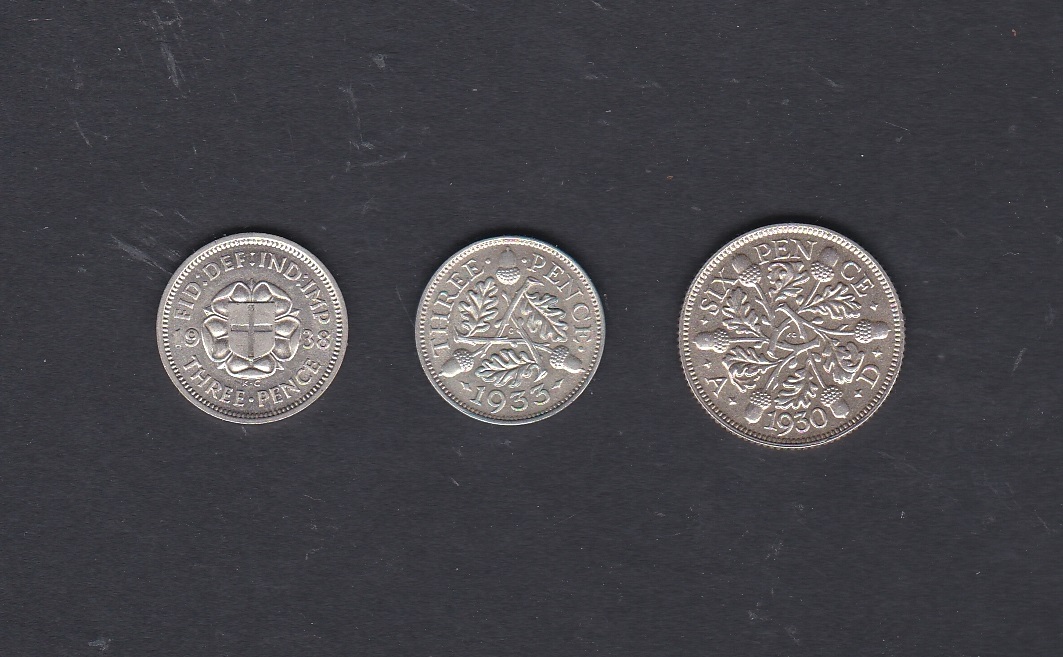 Great Britain 1933+1938 Silver Threepence and 1930 Sixpence-all UNC or better (3)