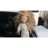 Porcelain Doll with soft body cannot find makers mark-approx 14" in good condition