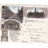 London 1897-Court Card, used to Baden, Colour - Cheapside, Royal Exchange, Imperial Institute, Pub