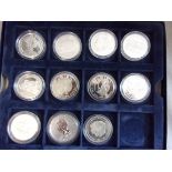 Silver Proof Coins- Fine display with G.B 1972 and 1981 Crowns, Gibraltar £5 (6) Falklands (2) and