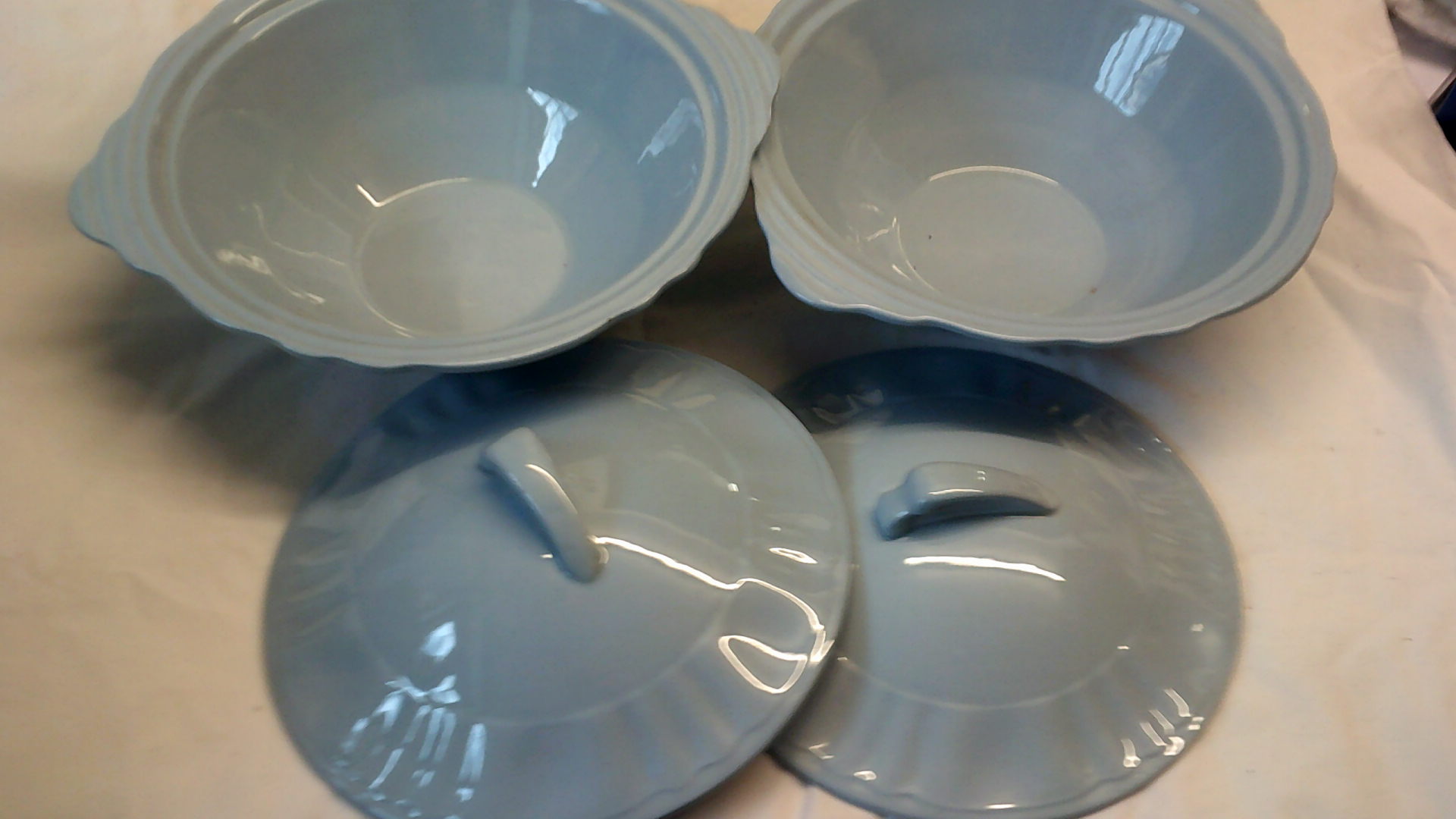 Serving Dishes-J + G Meakin - Blue serving dishes (2) with Lids in good condition