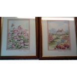 Prints(2)-By Elizabeth McFarwy Clough - framed-(1) flowers 1960-(1) Cottage + Flowers both 9 x 11