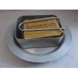 British 1960s onward mess kit plate and mess tin, with a Hexamine solid fuel cooker. Aluminium