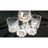 Crystal Cut Tumblers-One over large Brandy glass in nice condition