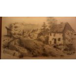 Pencil Drawing--Artist unknown - Village near Elderbeck - framed some foxing 19.1/2 x 15.1/2