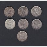 Great Britain 1937.1945,1946,1948,1950,1953 + 1955-Sixpences all UNC or BUNC (70)