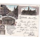 London 1897-Colour Court Card, Cheapside Royal Exchange etc, Pub, Sandle Brothers used Bedford