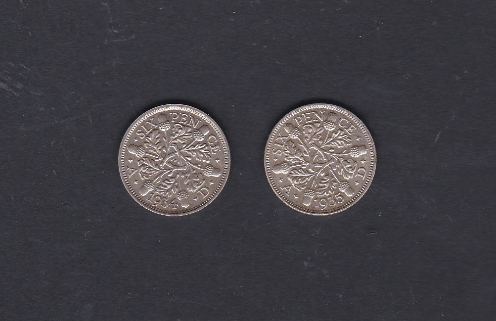 Great Britain 1934+1935-Sixpence, both BUNC