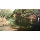 Oil Painting on Canvas - Janet Harrison - framed-'Riverside Old Lakenham' 19.1/4 x 15.1/4