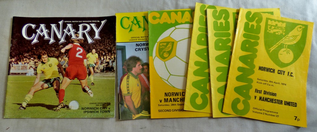 Norwich City Football Club Programmes 1974 v Chelsea x 2, Manchester United x 2, 1980 v Crystal