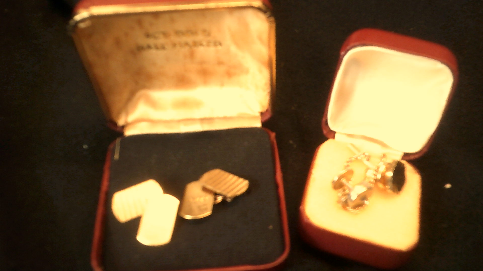 Gents Jewellery - Includes TWO tie pins, unmarked, could be gold plated. One pair 9ct cuff links.