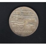 Finland 1967-10 Markkaa, silver 50th Anniversary of Independence, UNC is in folder KM50