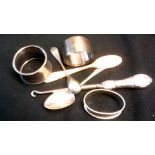 Silver napkin Rings-button hook and spoons etc