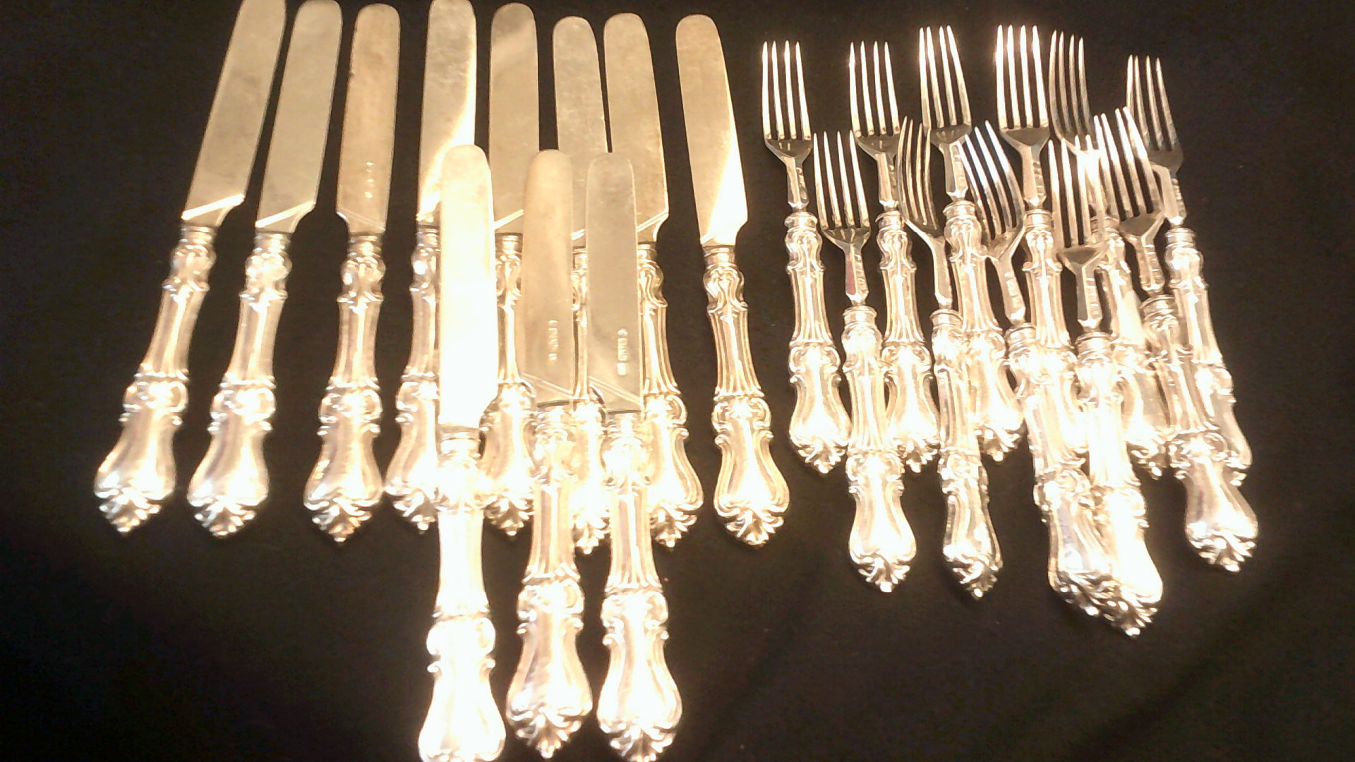 Silver Cutlery-Silver knives (11) and forks (11) all hall marked Sheffield 1845, by Aaron Hadfield