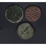 Byzantine-bronze and two Roman Sesturtius (3)