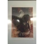 Pencil Etching - Horse's by Herman Laiar 194.11.C3C5 8/50, nicely framed in darkwood, 15 x 11.1/2