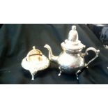 Vintage Teapot-White metal oriental teapot And sweet meat dish.